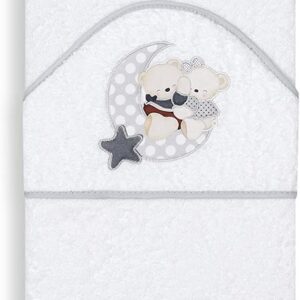 Cape de bain ours lune blanc/gris 100×100 cm (personnalisable)