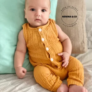 Combinaison bébé en mousseline moutarde
